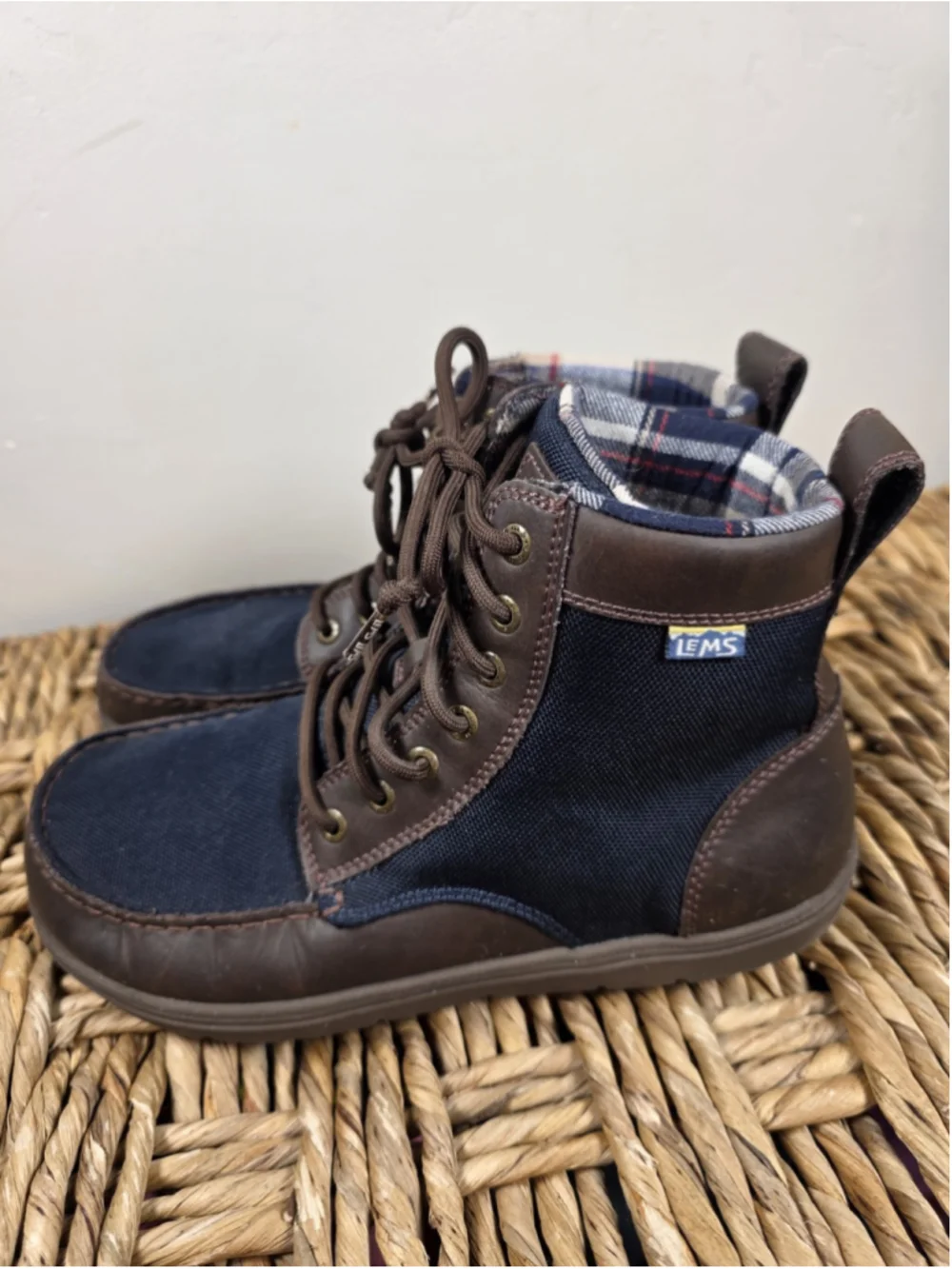 Lems Boulder Boot Navy Stout Minimalist Barefoot Leather Canvas Boots M 9 W 10.5